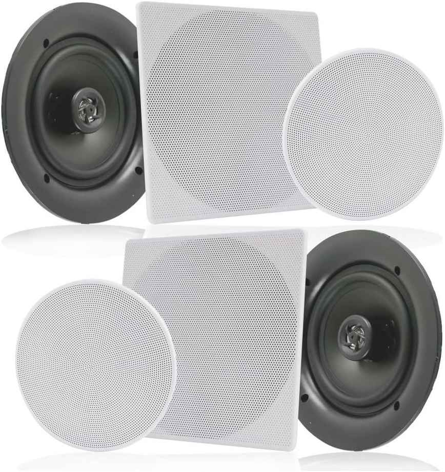 Pyle Pair 10 Inch Flush Mount in-Wall in-Ceiling 2-Way Speaker System - 300 Watts - Changeable Round/Square Grill - Stereo Sound with Polypropylene Cone and Polymer Tweeter (PDIC16106)